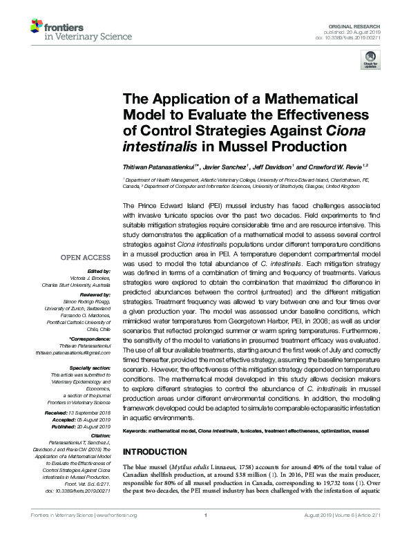 (PDF) The Application of a Mathematical Model to Evaluate the ...