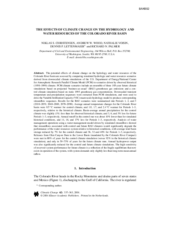 (PDF) The effects of climate change on the hydrology and water ...