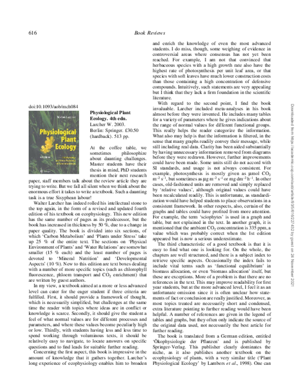 PDF) Larcher, W. Physiological plant ecology. 4th edn