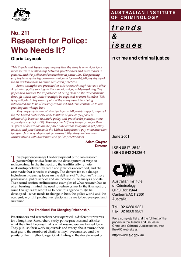 (PDF) Document Title: Research for Police: Who Needs It?