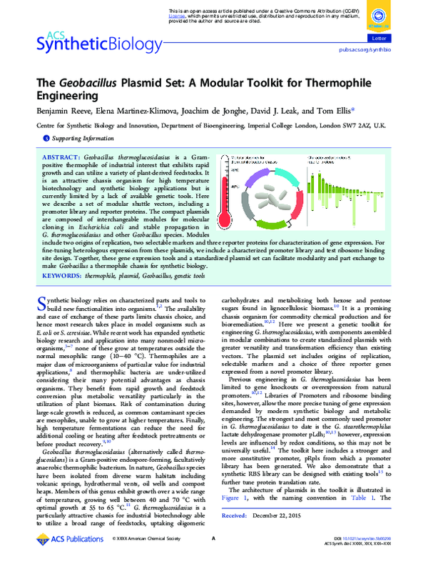 (PDF) The Geobacillus Plasmid Set: A Modular Toolkit for Thermophile ...