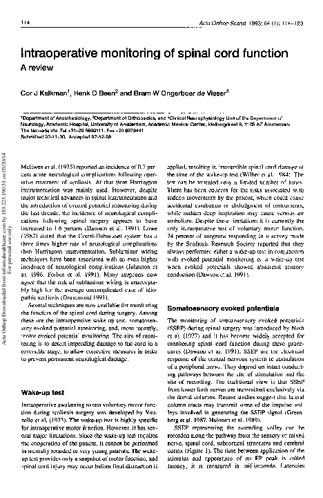 (PDF) Intraoperative Monitoring of Spinal Cord Function: A Review