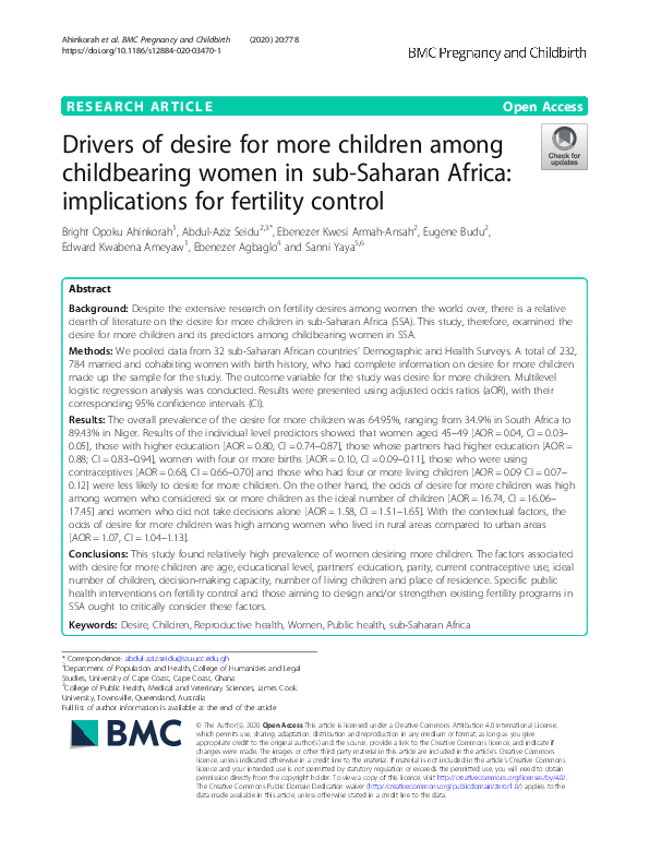 (PDF) Drivers of desire for more children among childbearing women in ...