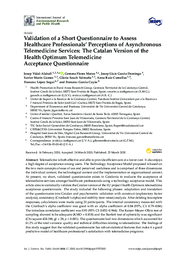(PDF) Validation of a Short Questionnaire to Assess Healthcare ...
