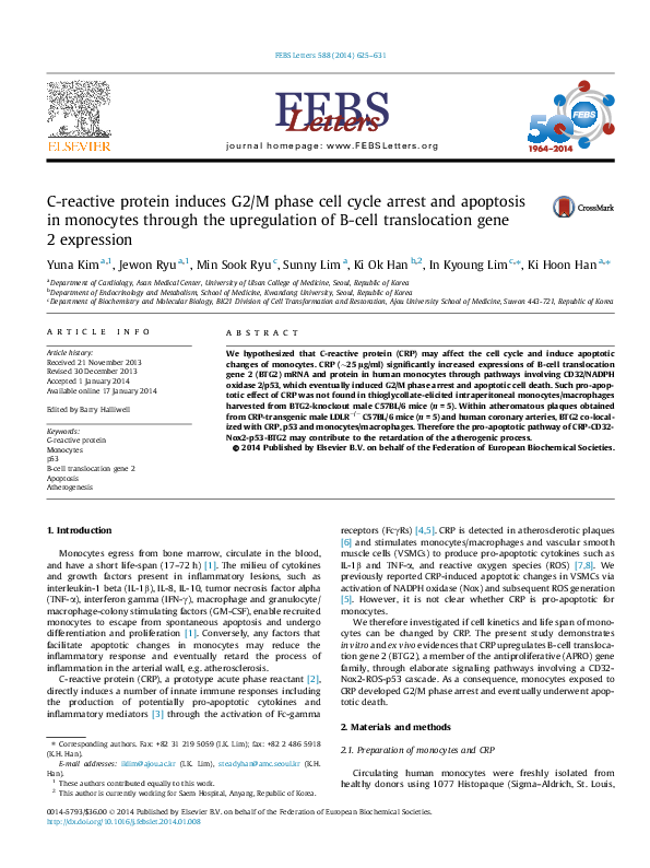 (PDF) C-reactive protein induces G2/M phase cell cycle arrest and ...