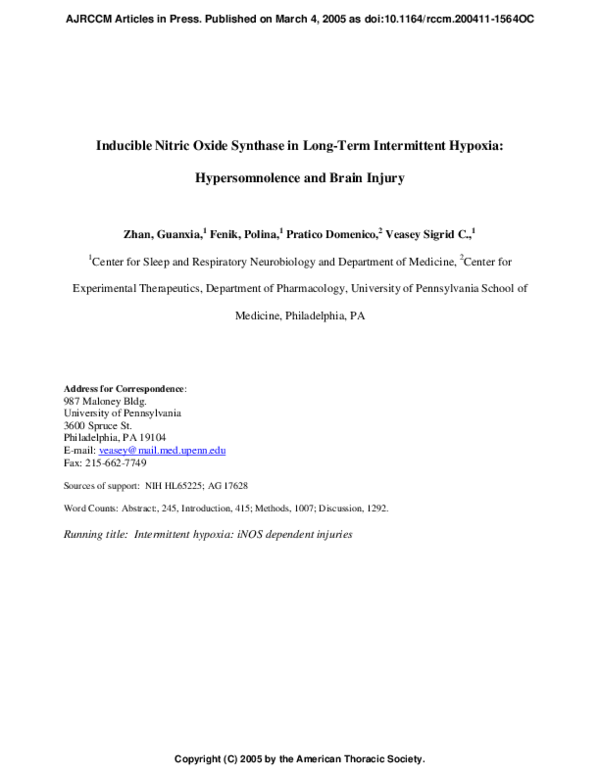 (PDF) Inducible Nitric Oxide Synthase in Long-term Intermittent Hypoxia