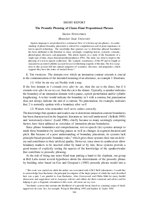 (PDF) The Prosodic Phrasing of Clause-Final Prepositional Phrases