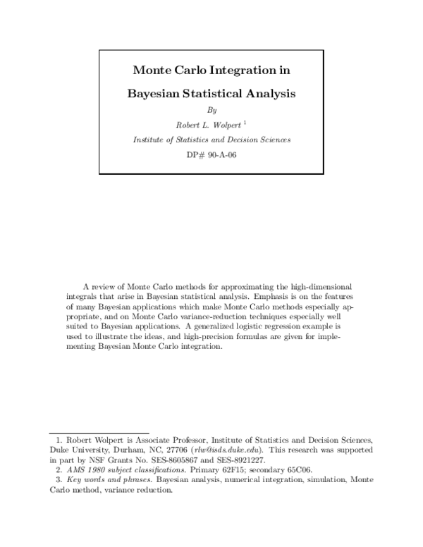 (PDF) Monte Carlo integration in Bayesian statistical analysis