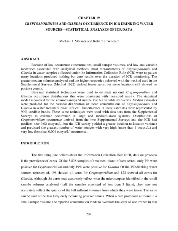 (PDF) Cryptosporidium and Giardia Occurrence in Icr Drinking Water ...