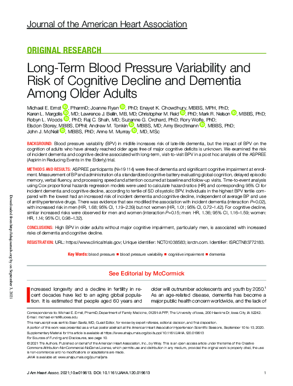(PDF) Long‐Term Blood Pressure Variability and Risk of Cognitive ...