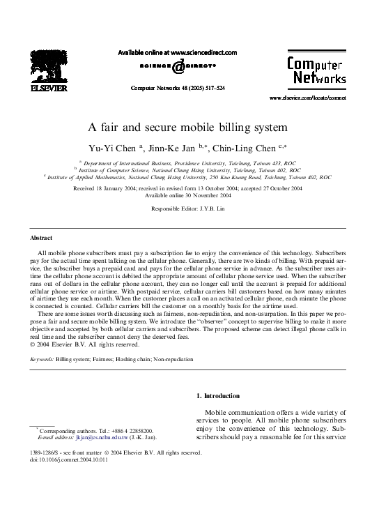(PDF) A fair and secure mobile billing system