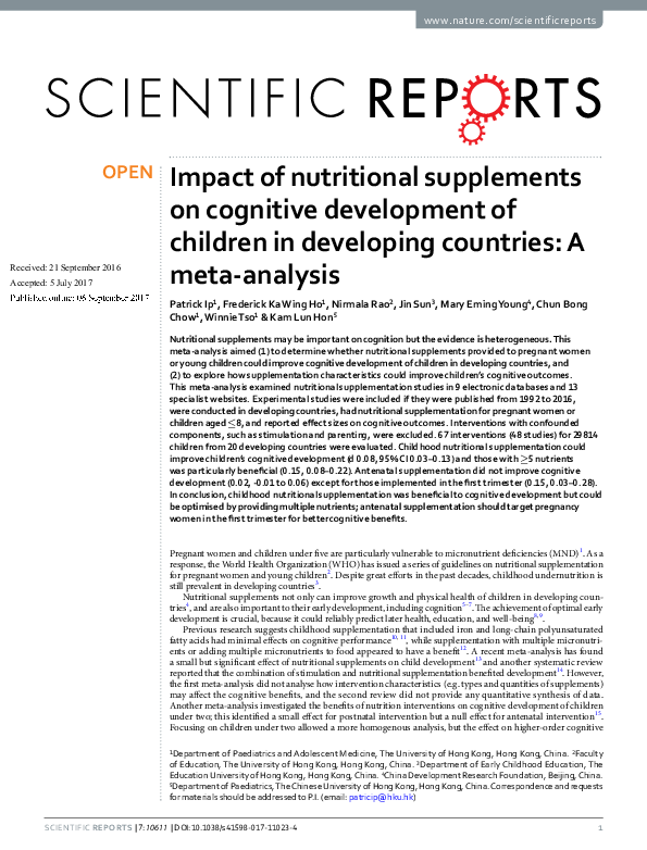 (PDF) Impact of nutritional supplements on cognitive development of ...