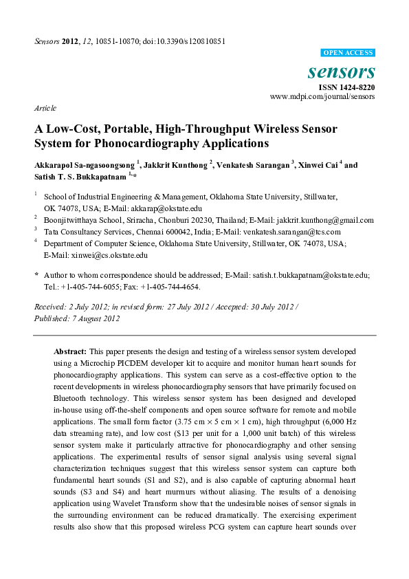 (PDF) A Low-Cost, Portable, High-Throughput Wireless Sensor System for ...