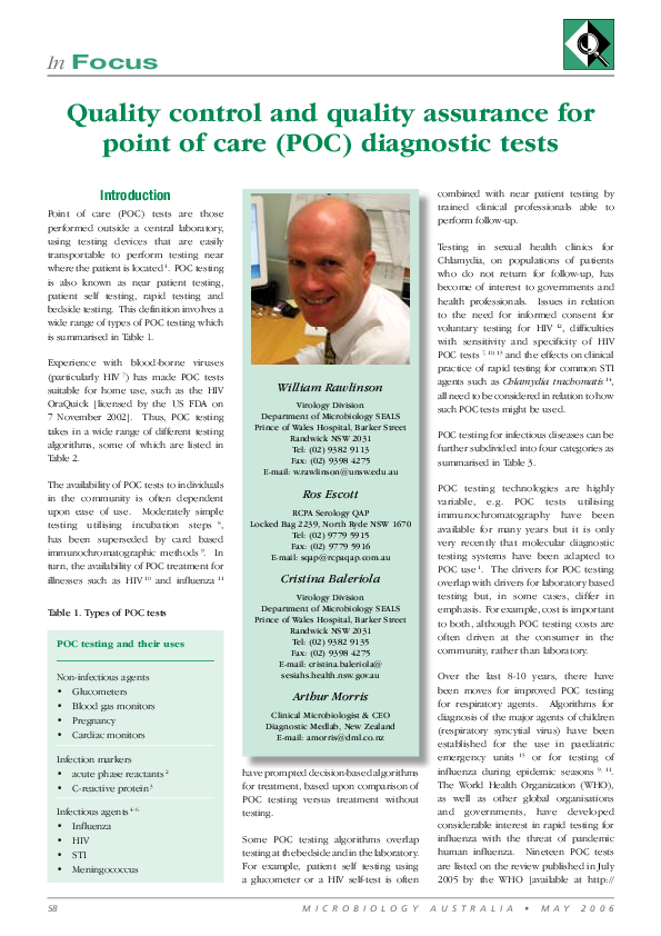 (PDF) Quality control and quality assurance for point of care (POC ...