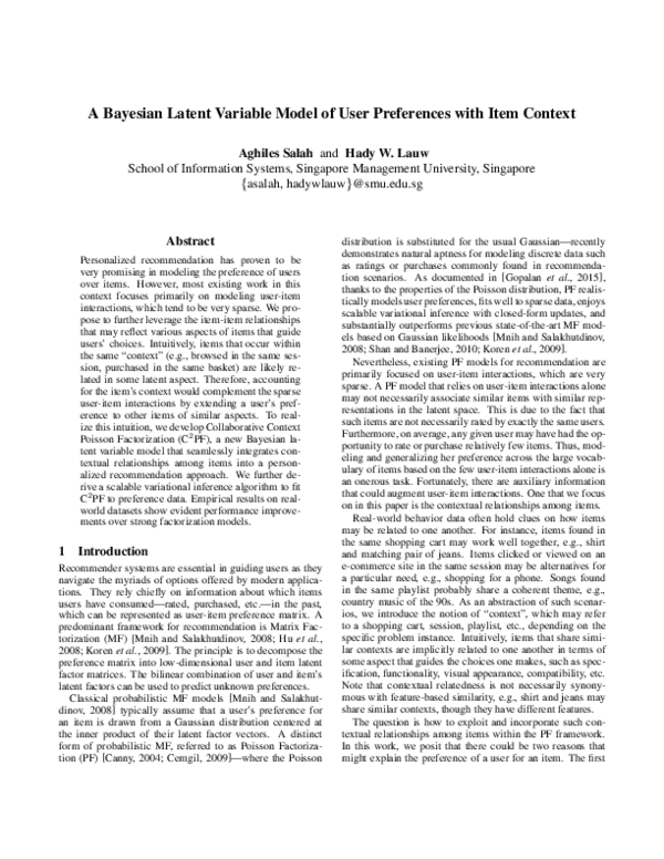 (PDF) A Bayesian Latent Variable Model of User Preferences with Item ...