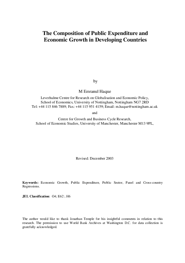 (PDF) The composition of public expenditure and economic growth in ...