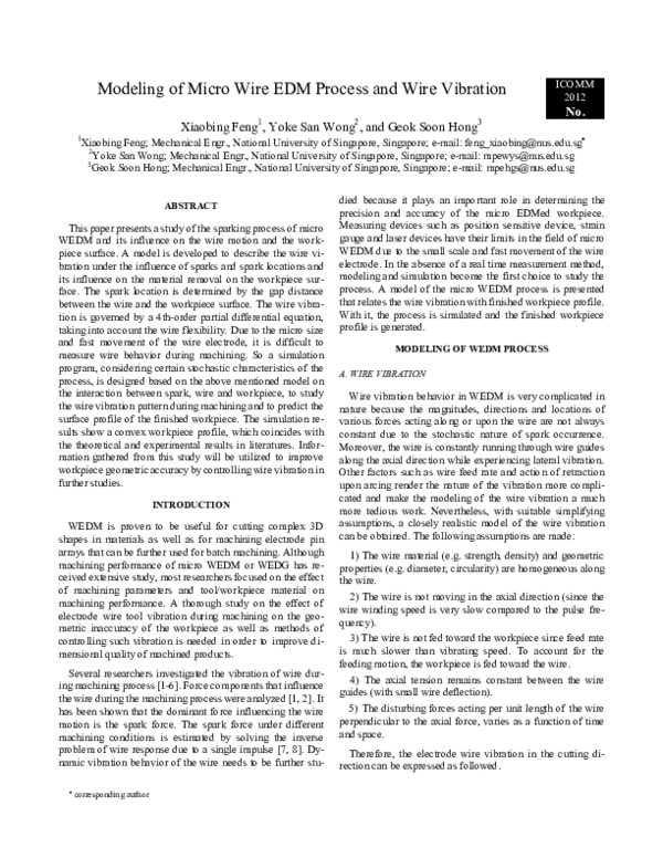 (PDF) Modeling of Micro Wire EDM Process and Wire Vibration ICOMM