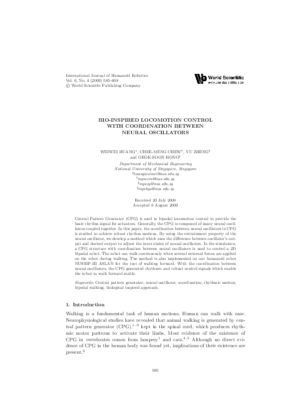 (PDF) Bio-Inspired Locomotion Control with Coordination Between Neural ...