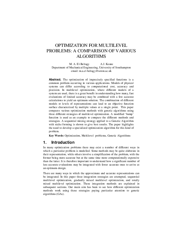 (PDF) Optimization for multilevel problems: A comparison of various ...