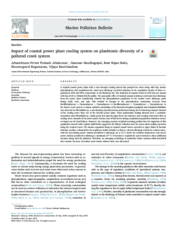 (PDF) Impact of coastal power plant cooling system on planktonic ...