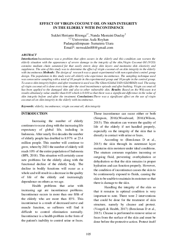 (PDF) Effect of Virgin Coconut Oil on Skin Integrity in The Elderly ...