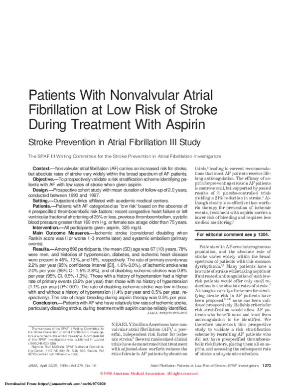 (PDF) Patients With Nonvalvular Atrial Fibrillation at Low Risk of