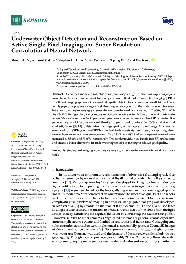 (PDF) Underwater Object Detection and Reconstruction Based on Active ...
