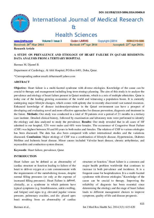 (PDF) A study on prevalence and etiology of heart failure in qatari ...
