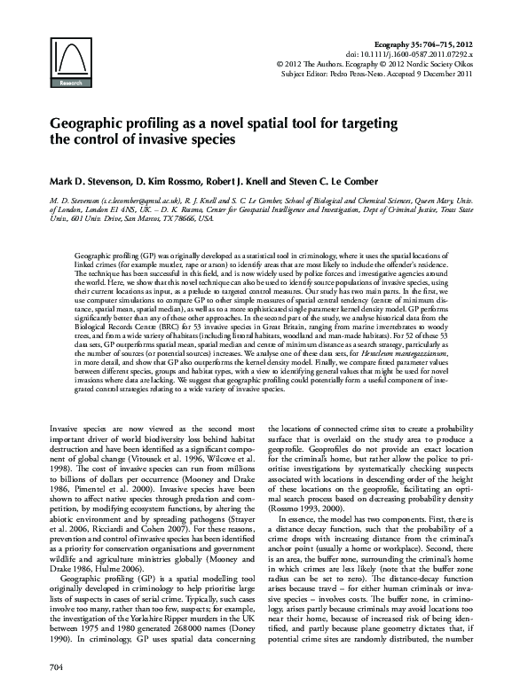 (PDF) Geographic profiling as a novel spatial tool for targeting the ...