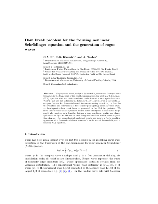 (PDF) Dam break problem for the focusing nonlinear Schrödinger equation ...