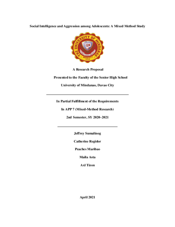 (PDF) Social Intelligence and Aggression among Adolescents: A Mixed ...