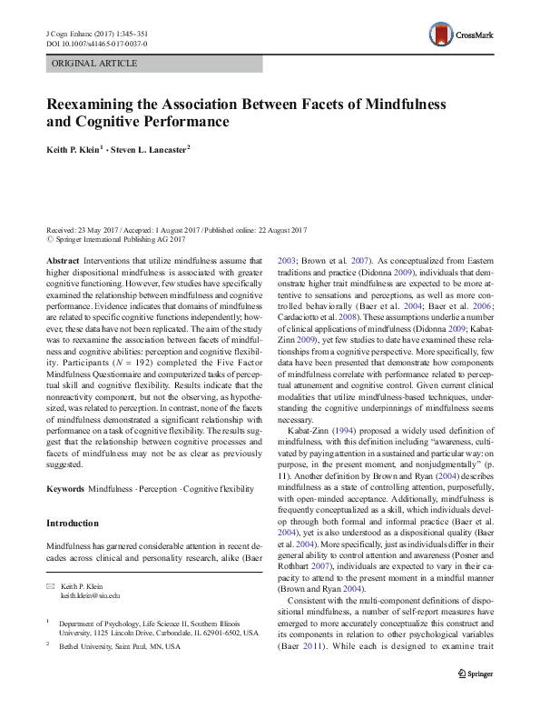 (PDF) Reexamining the Association Between Facets of Mindfulness and ...