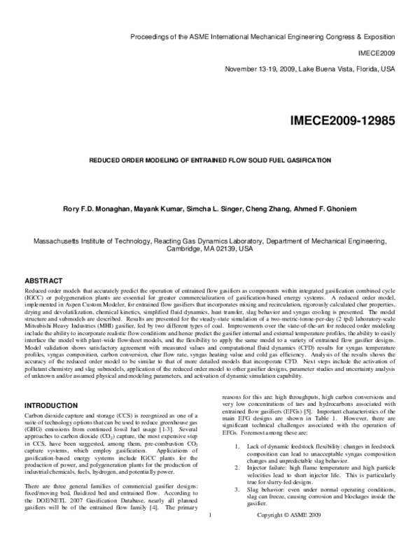 (PDF) Reduced Order Modeling of Entrained Flow Solid Fuel Gasification