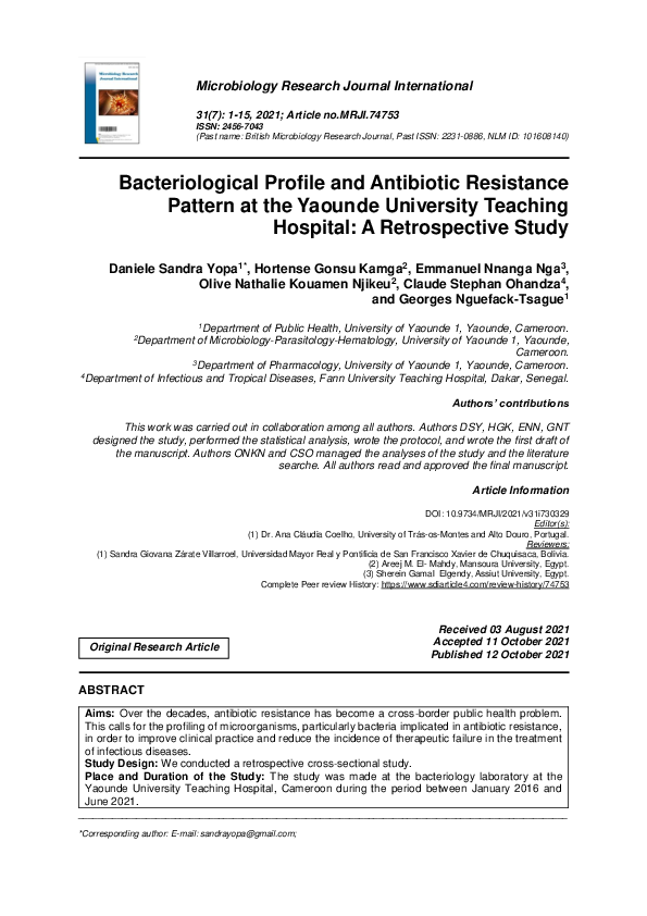(PDF) Bacteriological Profile and Antibiotic Resistance Pattern at the ...