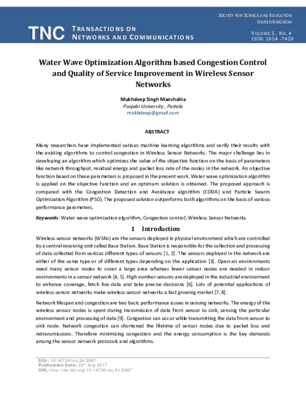 (PDF) Water Wave Optimization Algorithm based Congestion Control and ...