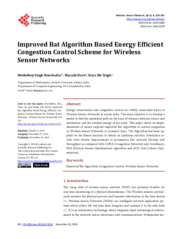 (PDF) Improved Bat Algorithm Based Energy Efficient Congestion Control ...