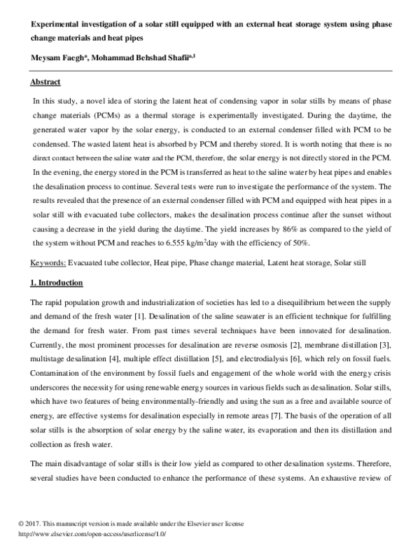 (PDF) Experimental investigation of a solar still equipped with an ...
