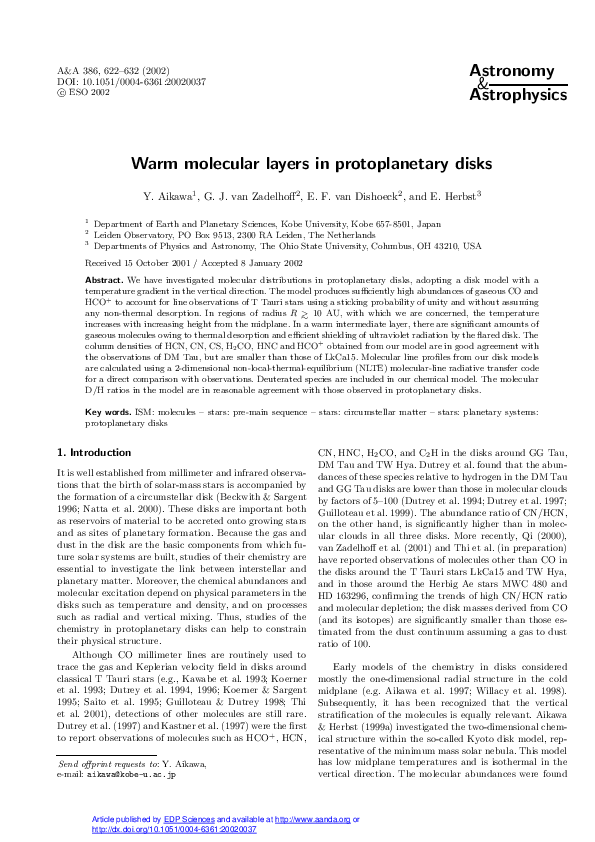 (PDF) Warm molecular layers in protoplanetary disks