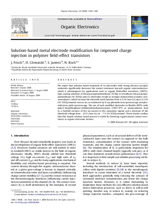 (PDF) Solution-based metal electrode modification for improved charge ...