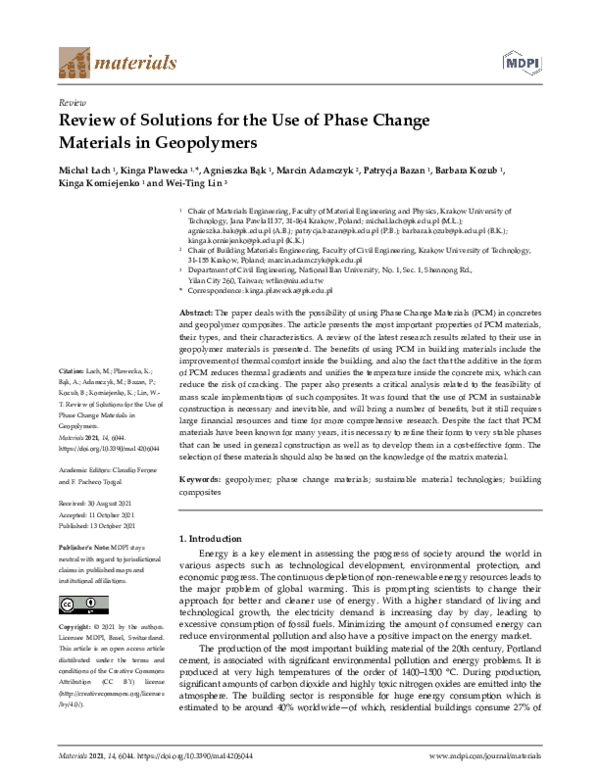(PDF) Review of Solutions for the Use of Phase Change Materials in ...