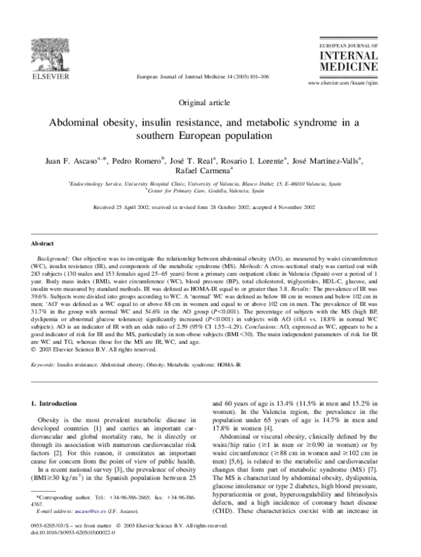 (PDF) Abdominal Obesity, Insulin Resistance, and Metabolic Syndrome In ...