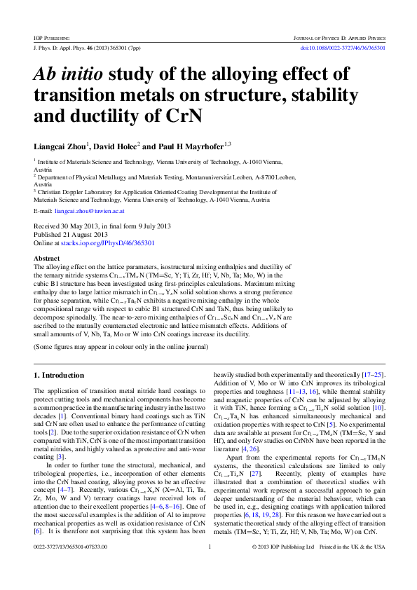 (PDF) Ab initio study of the alloying effect of transition metals on ...