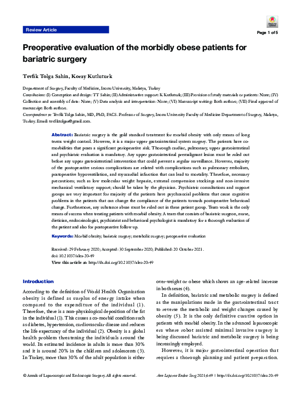 (PDF) Preoperative evaluation of the morbidly obese patients for ...
