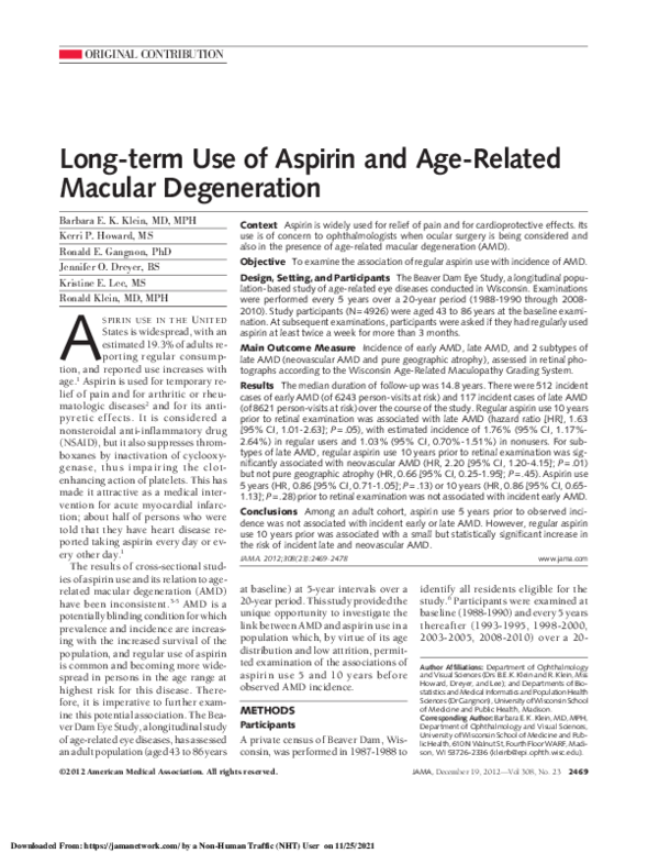 (PDF) Long-term Use of Aspirin and Age-Related Macular Degeneration