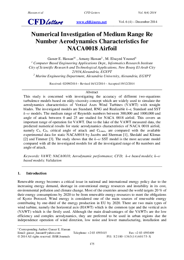 (PDF) Numerical Investigation of Medium Range Re Number Aerodynamics ...