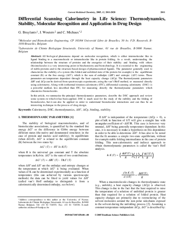 (PDF) Differential Scanning Calorimetry in Life Science Thermodynamics