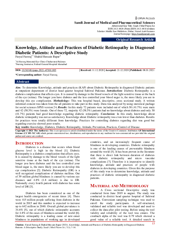 (PDF) Knowledge, Attitude and Practices of Diabetic Retinopathy in ...