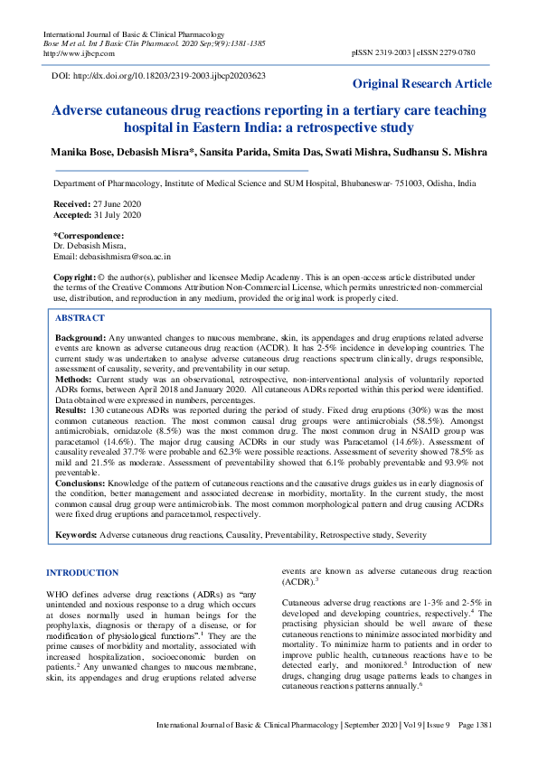 (PDF) Adverse cutaneous drug reactions reporting in a tertiary care ...