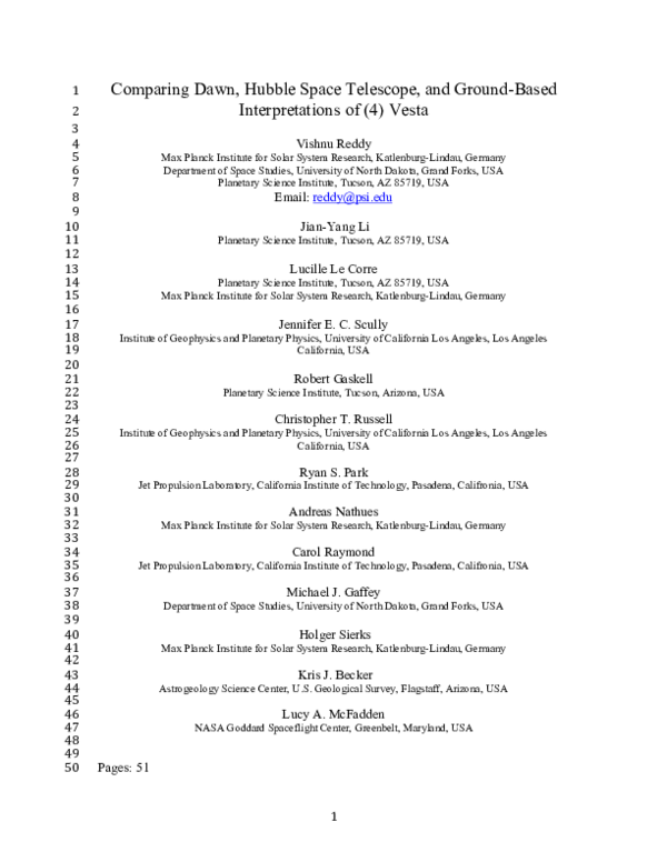 (PDF) Comparing Dawn, Hubble Space Telescope, and groundbased interpretations of (4) Vesta