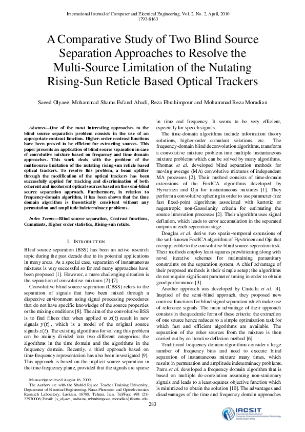 (PDF) A Comparative Study of Two Blind Source Separation Approaches to ...